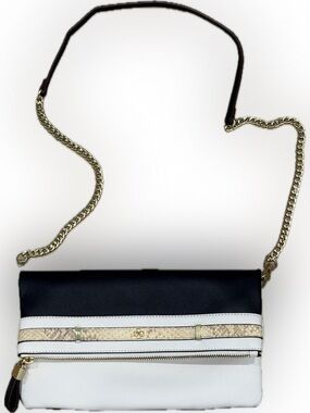 Anne Taylor Black White Crossbody Bag Gold Chain Snakeskin Accent